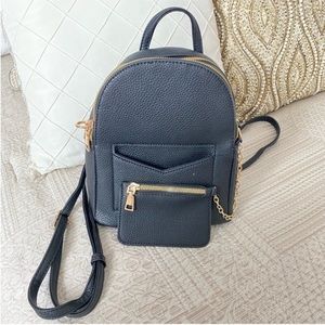 Brand New Black Faux Leather Mini Backpack with Mini Coin Purse